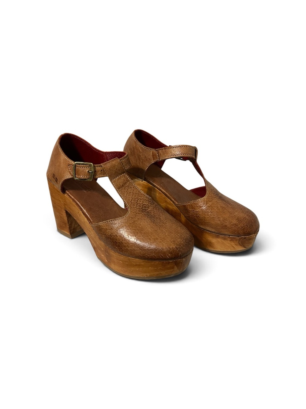 Bed Stu Turner Brown Leather T-Strap Platform Heels Clogs 7 - Picture 3 of 7